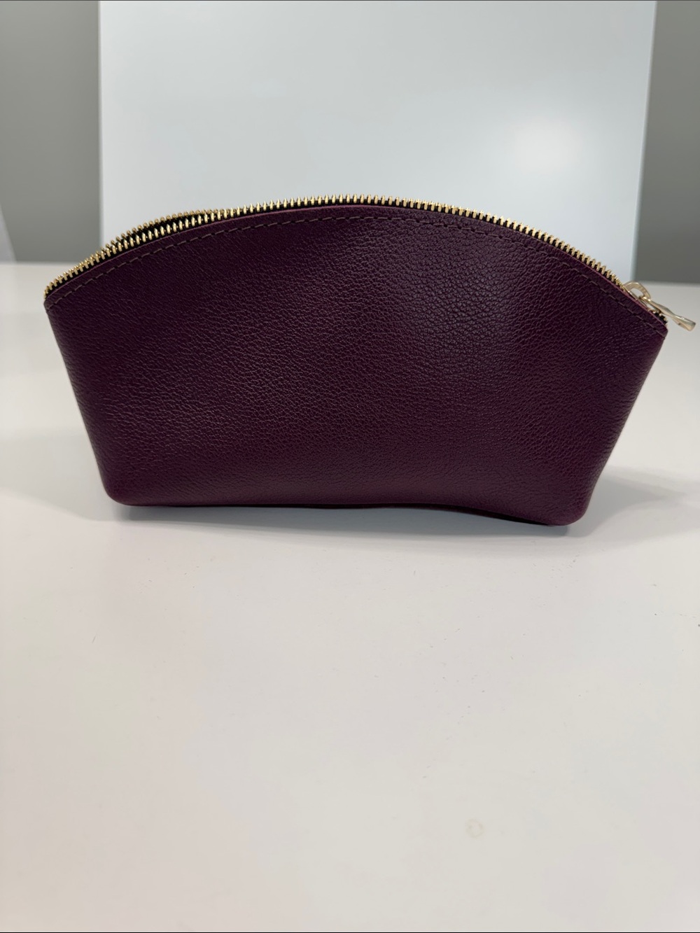 Portland Leather Plum Leather Cosmetic Pouch with Gold Zipper